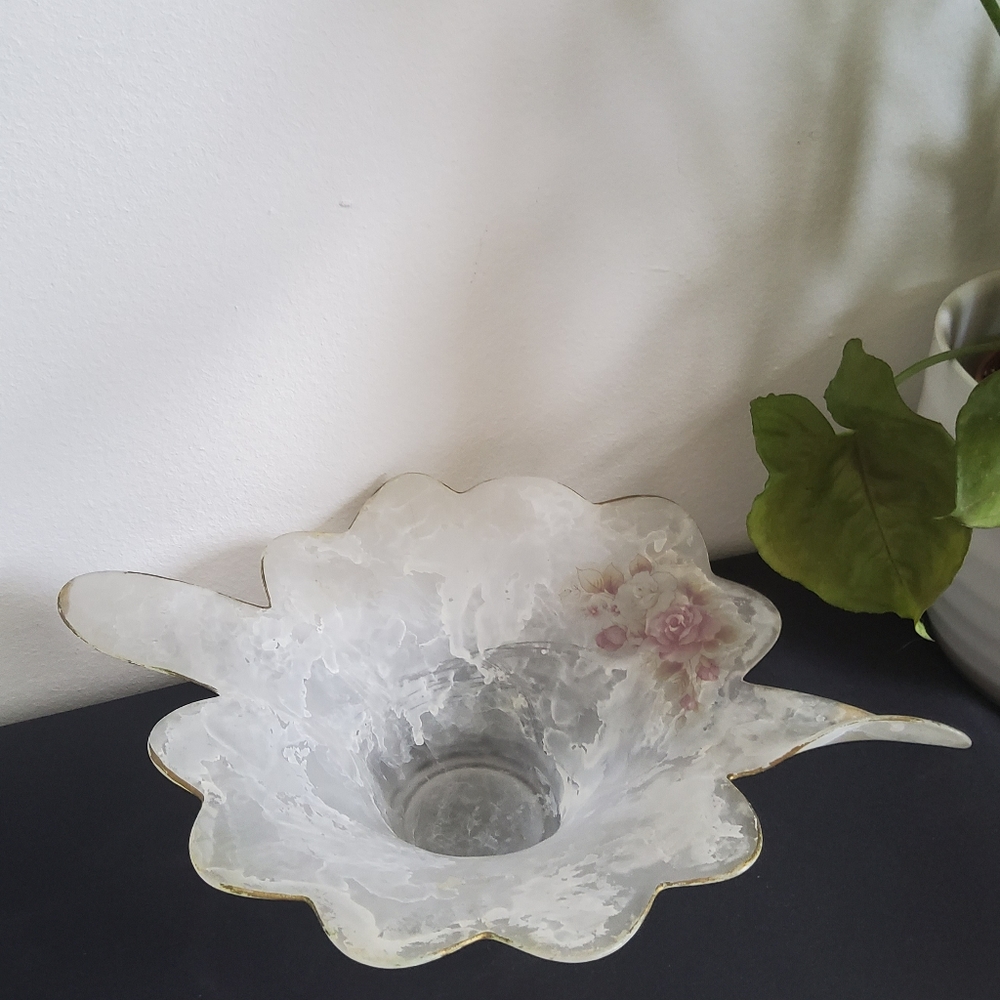 VTG Arte Murano Ruffled Frosted Silvestri Crystal Bowl Italy